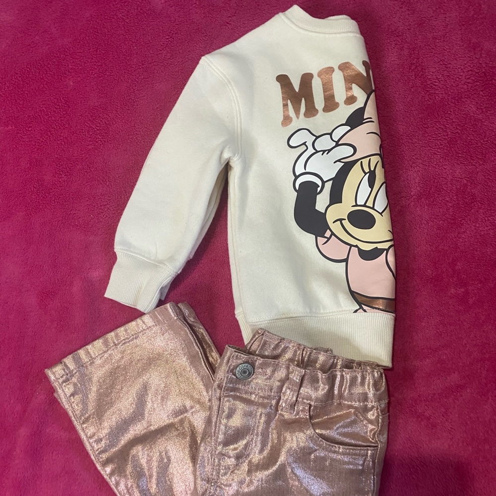 Disney Cream and Gold Minnie Mouse Kids Matching Set - Picture 2 of 4